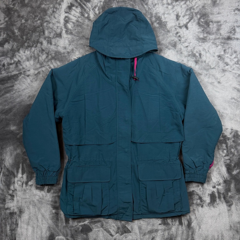 Woolrich Hooded Parka Jacket Women Large Teal Plaid Lined Vintage Made in USA